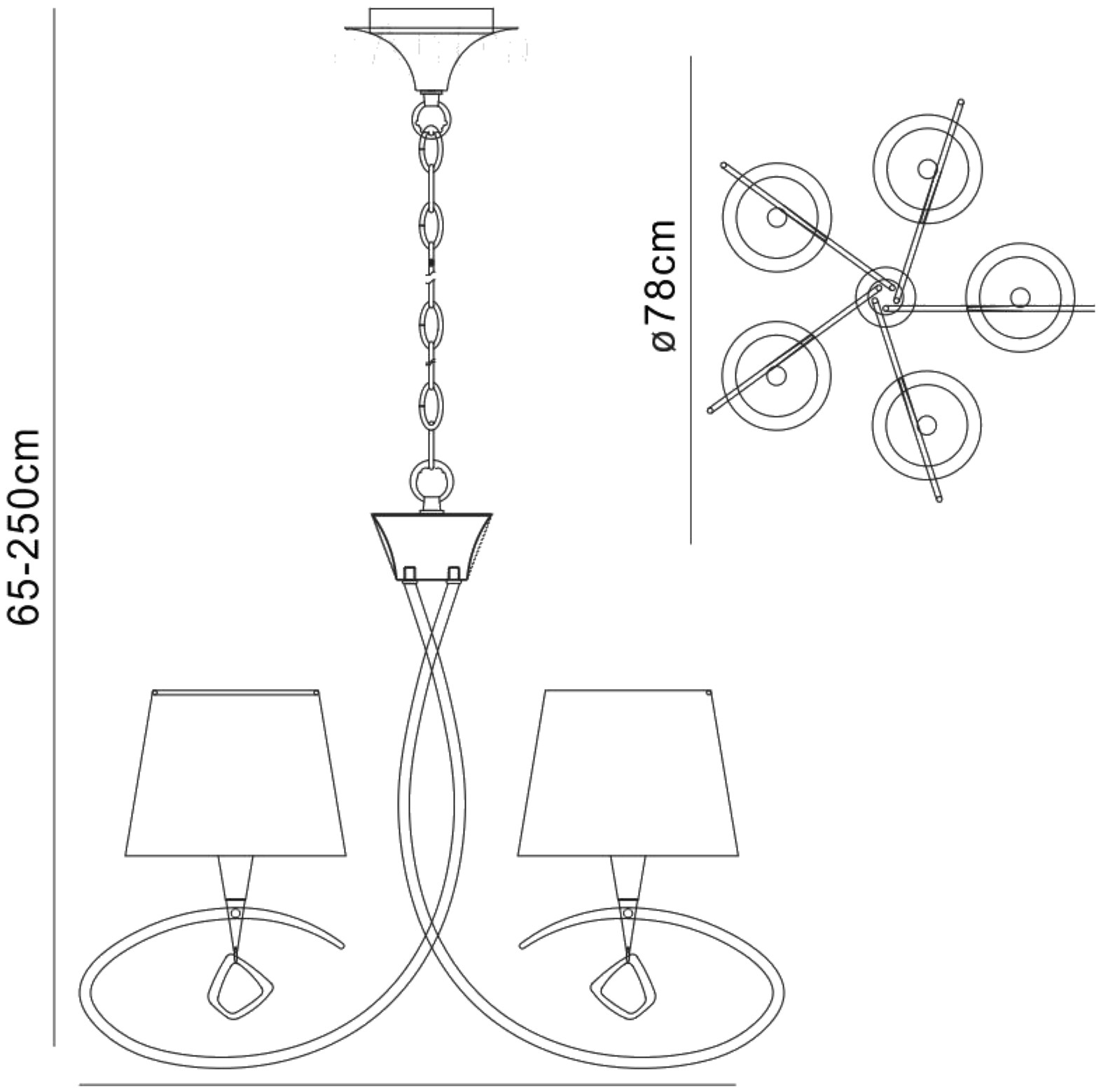 Mara Polished Chrome-Black Ceiling Lights Mantra Multi Arm Fittings